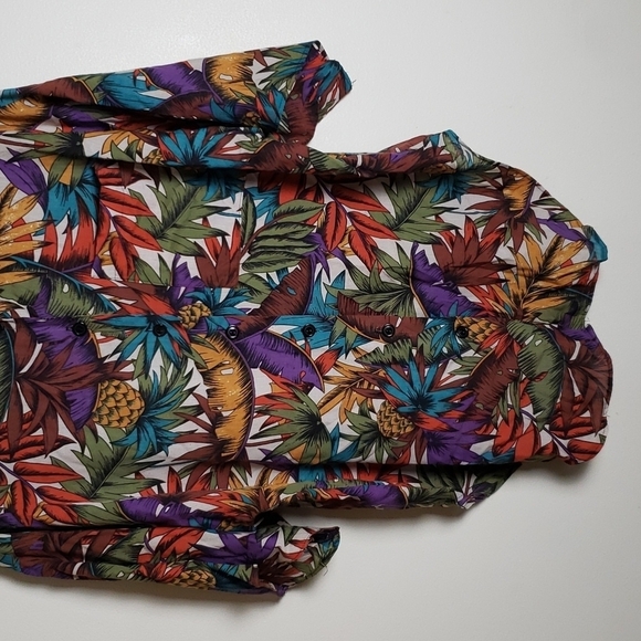 Vintage golden wings tropical print floral button down shirt, women's XL - Picture 3 of 7